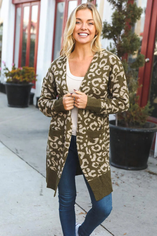 Timeless Texture: Olive Fury Ribbed Cardigan-Evelyns Fashion