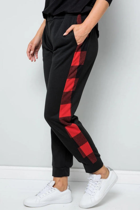 Trendy Comfort: Plaid Side Print Sweatpants for Everyday Wear-Evelyns Fashion