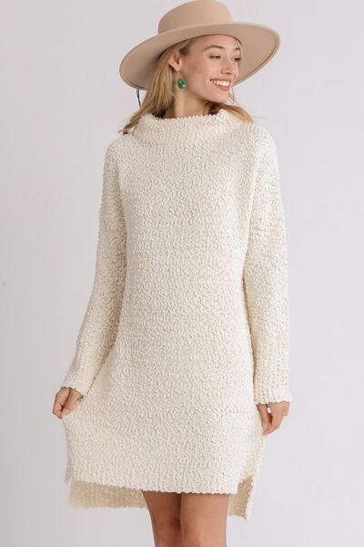 Umgee Plus Size High Low Bouclé Sweater Dress-Evelyns Fashion