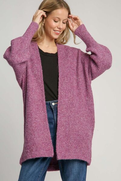 Umgee Plus Size Wool Blend Open Front Cardigan-Evelyns Fashion