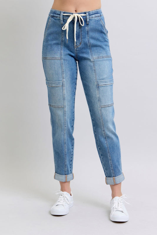 Utility Meets Style: Clayton High Rise Cuffed Cargo Denim Jogger-Evelyns Fashion