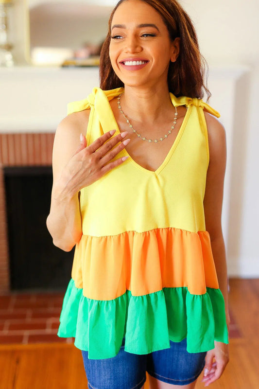 Vibrant Yellow & Tangerine Crepe Top for Every Occasion-Evelyns Fashion