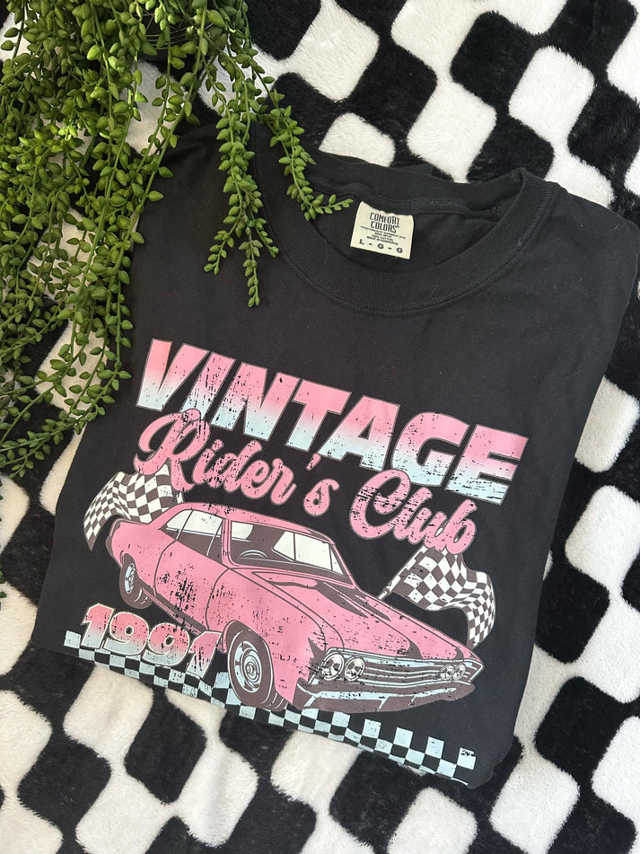 Vintage Riders Club Graphic Tee-Evelyns Fashion