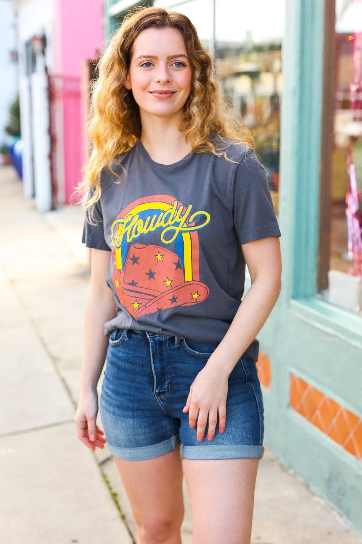 Weekend Ready "HOWDY" Cowboy Hat Graphic Tee-Evelyn's-Fashion