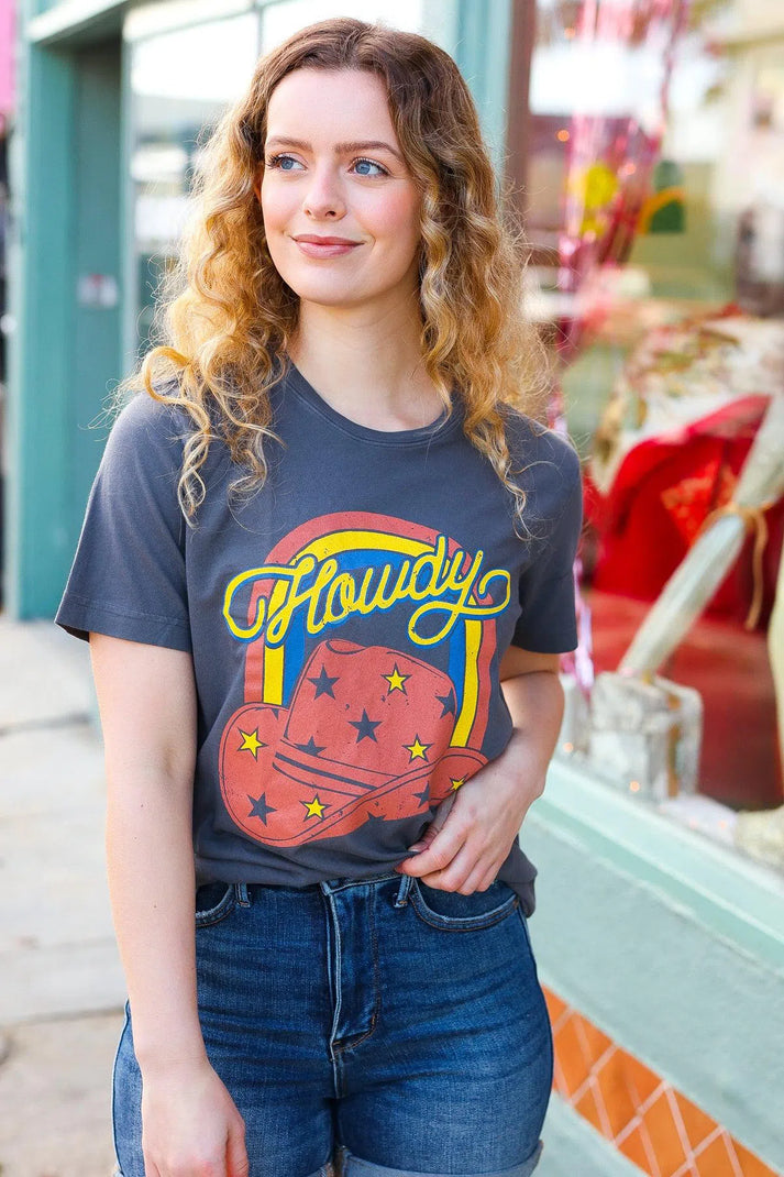 Weekend Ready "HOWDY" Cowboy Hat Graphic Tee-Evelyn's-Fashion