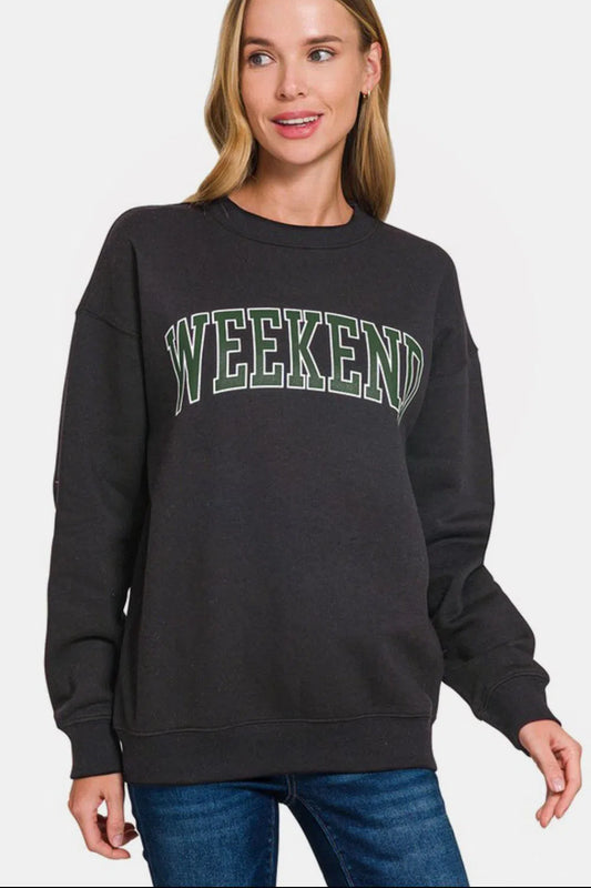 Weekend Ready: Zenana WEEKEND Round Neck Sweatshirt-Evelyns Fashion