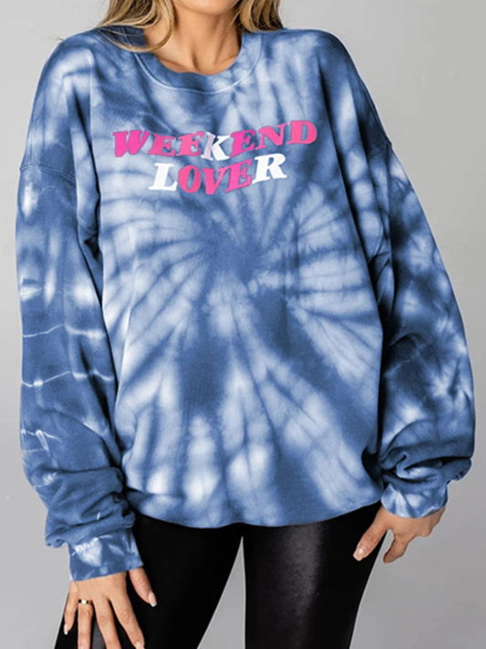 Weekend Vibes: WEEKEND LOVER Graphic Tie-Dye Sweatshirt-Evelyns Fashion