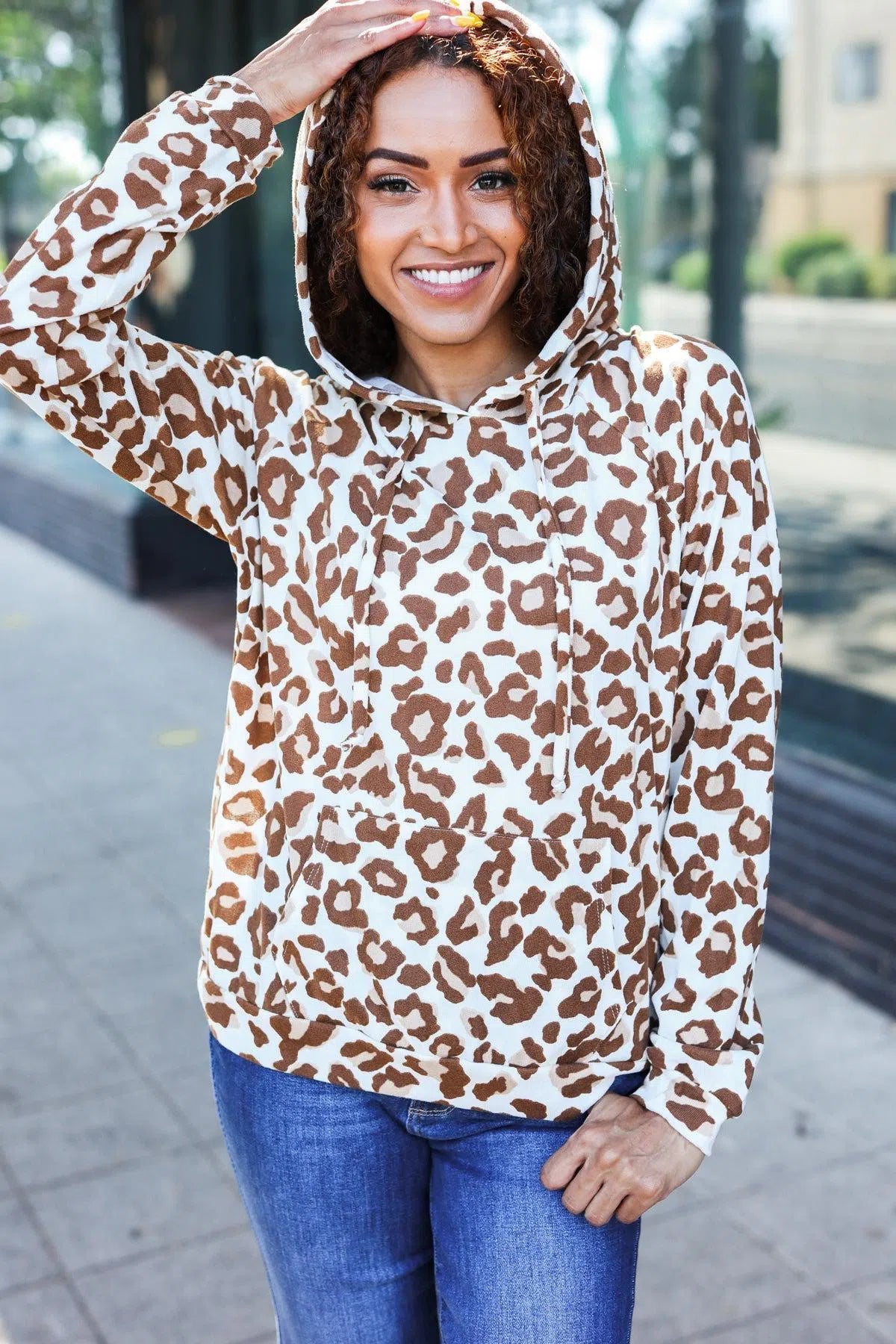 Wildly Chic: Taupe Animal Print Hoodie-Evelyns Fashion