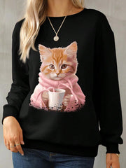 Cat Round Neck Sweatshirt – Cozy & Adorable for Cat Lovers, [Evelyns Fashion]