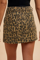 Annie Wear Leopard Denim Mini Skirt – Trendy High-Waisted Jean Skirt, [Evelyns Fashion]