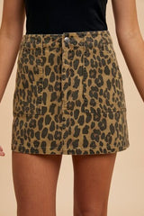 Annie Wear Leopard Denim Mini Skirt – Trendy High-Waisted Jean Skirt, [Evelyns Fashion]