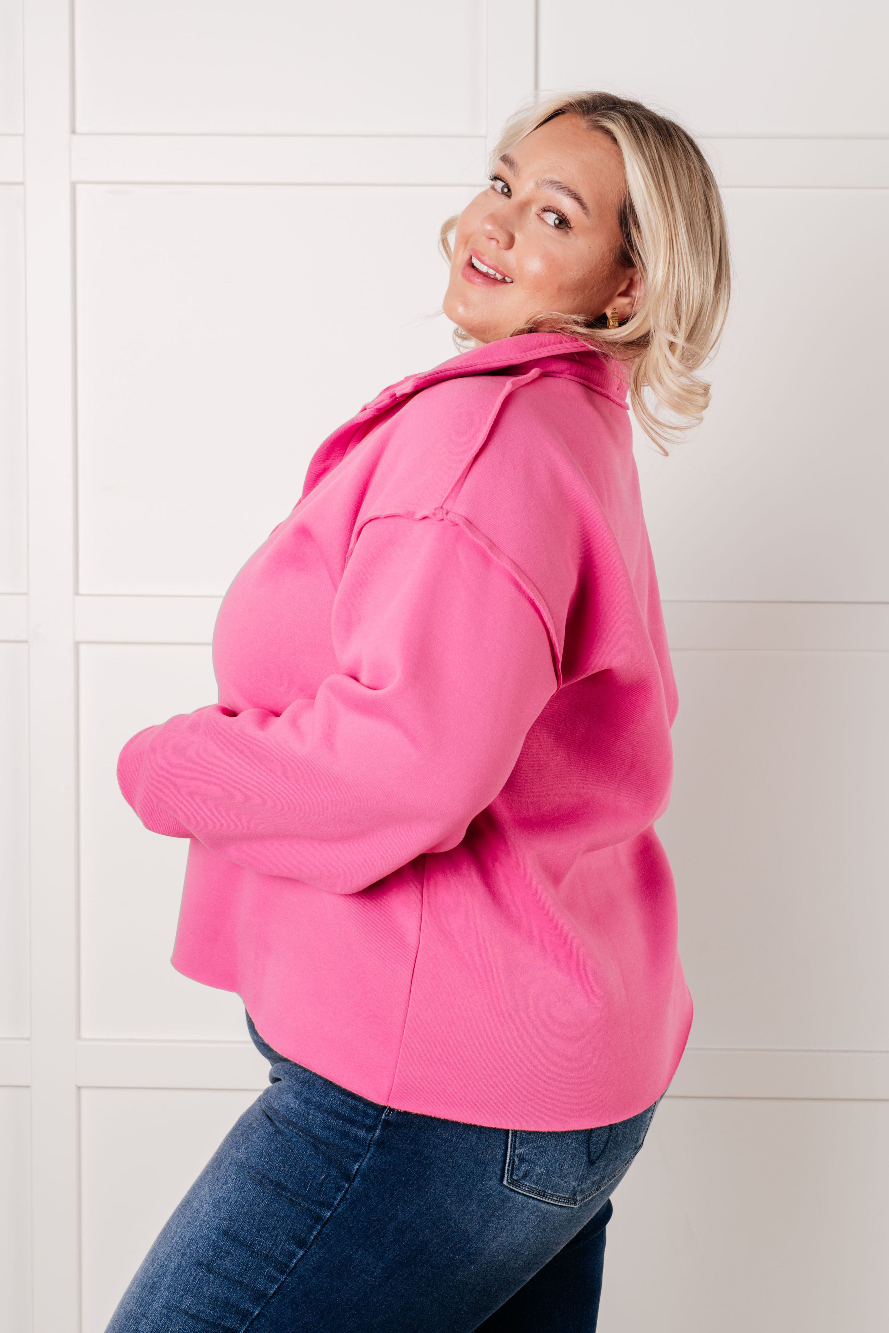 Same Ol' Situation Collared Pullover – Bold & Stylish in Hot Pink, [Evelyns Fashion]