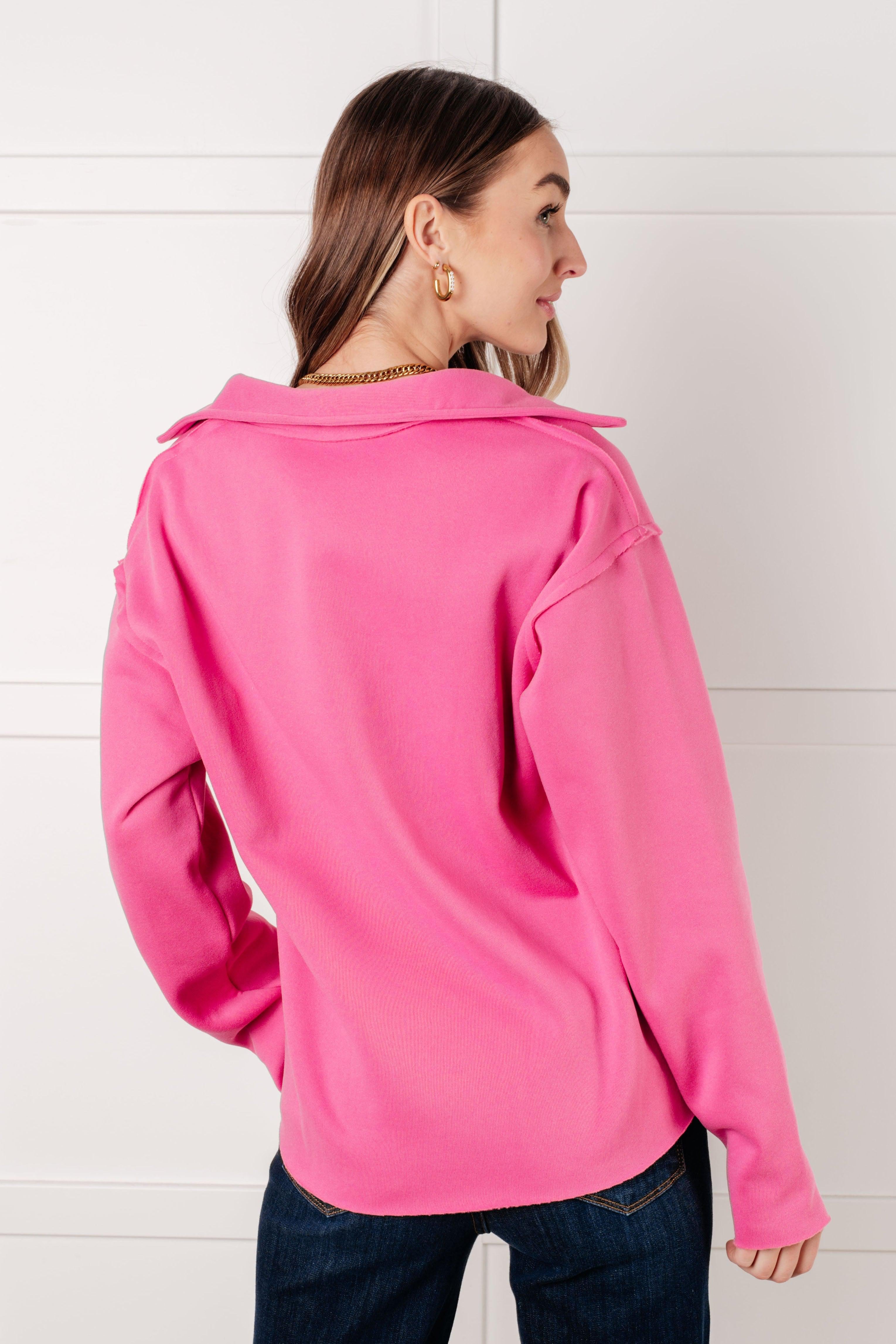 Same Ol' Situation Collared Pullover – Bold & Stylish in Hot Pink, [Evelyns Fashion]