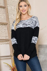 Camouflage Contrast Sweater Knit – Stylish & Comfortable, [Evelyns Fashion]