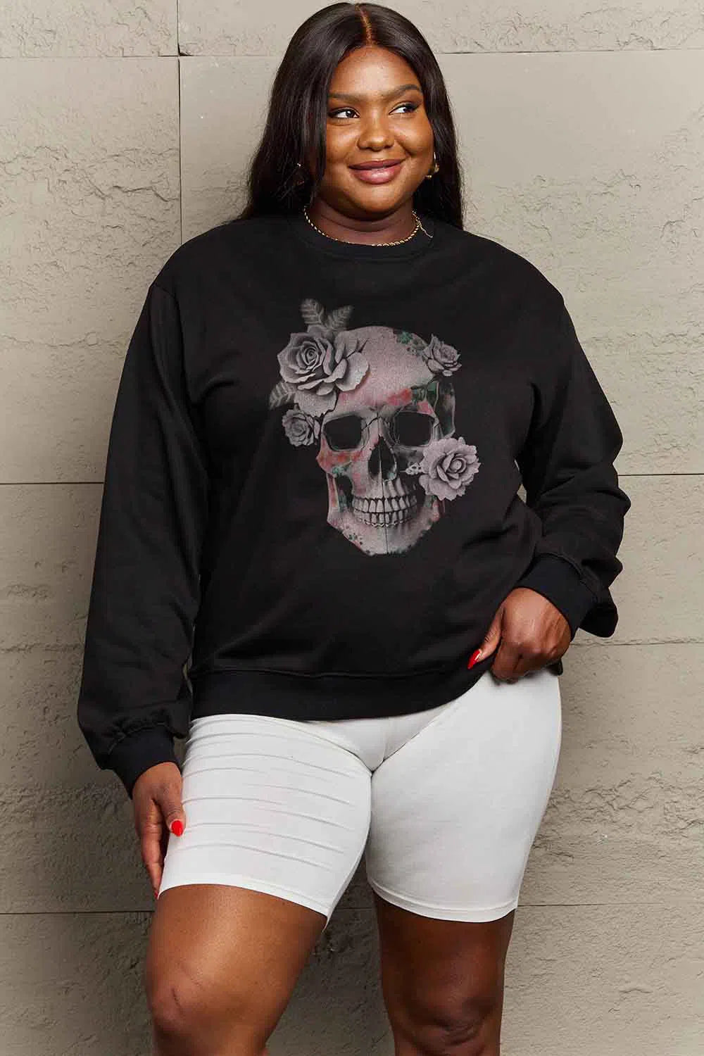 Simply Love Full Size SKULL Graphic Sweatshirt – Edgy & Stylish, [Evelyns Fashion]