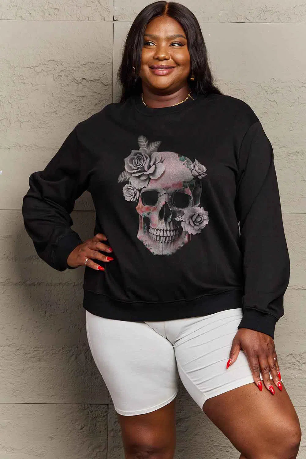 Simply Love Full Size SKULL Graphic Sweatshirt – Edgy & Stylish, [Evelyns Fashion]