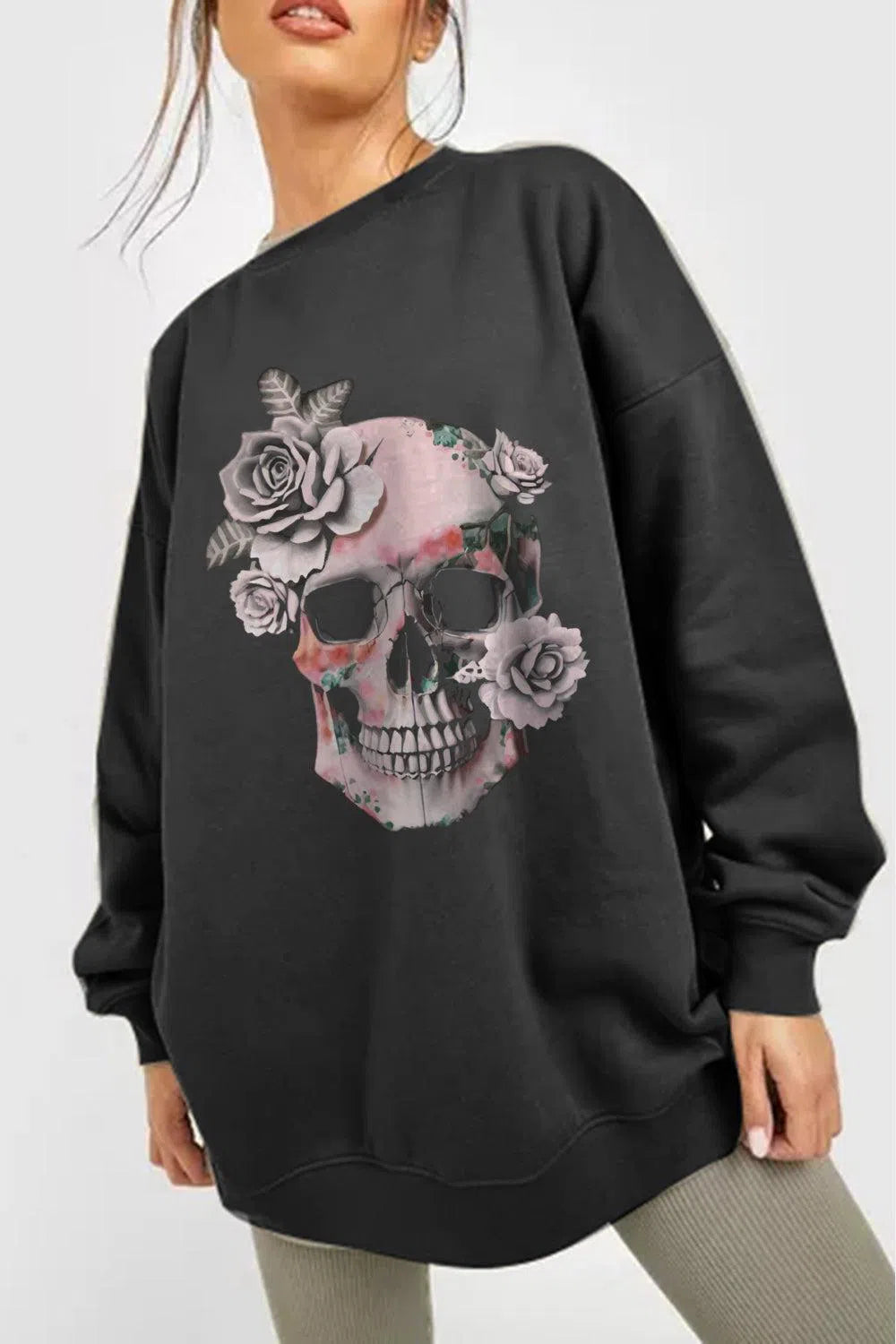 Simply Love Full Size SKULL Graphic Sweatshirt – Edgy & Stylish, [Evelyns Fashion]