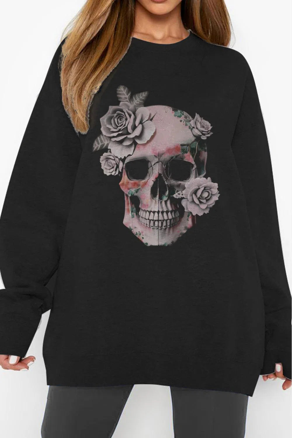 Simply Love Full Size SKULL Graphic Sweatshirt – Edgy & Stylish, [Evelyns Fashion]