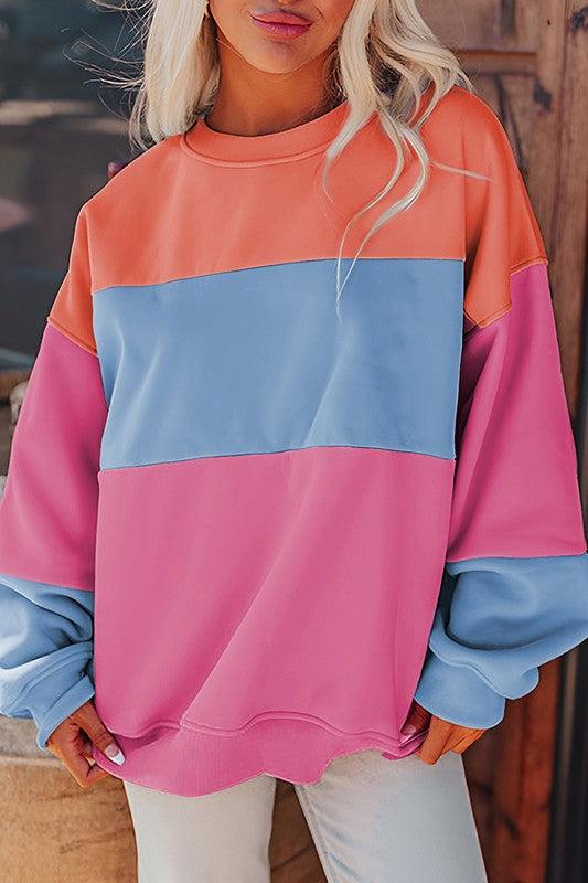 Women Colorblock Patchwork Sweatshirt – Trendy & Comfortable, [Evelyns Fashion]