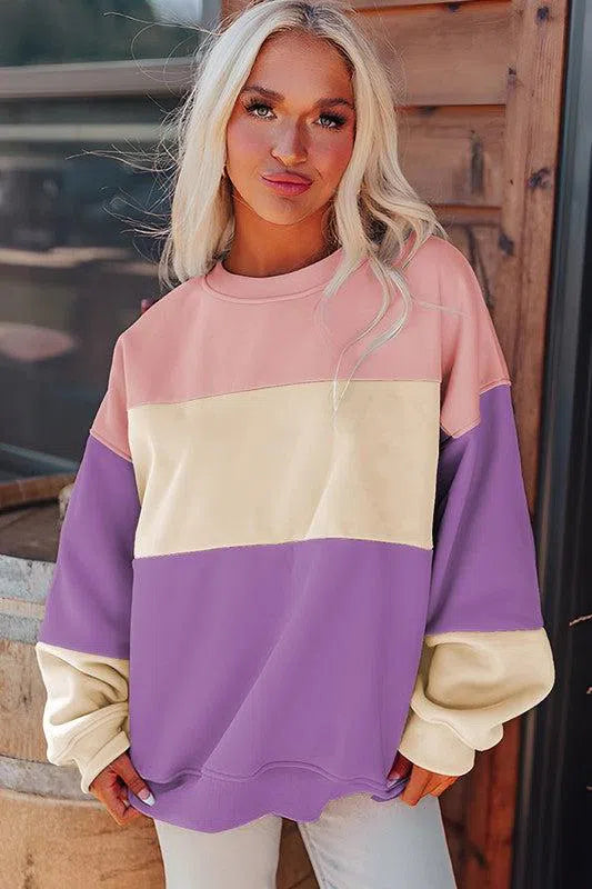 Women Colorblock Patchwork Sweatshirt – Trendy & Comfortable, [Evelyns Fashion]