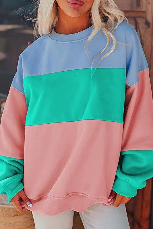 Women Colorblock Patchwork Sweatshirt – Trendy & Comfortable, [Evelyns Fashion]