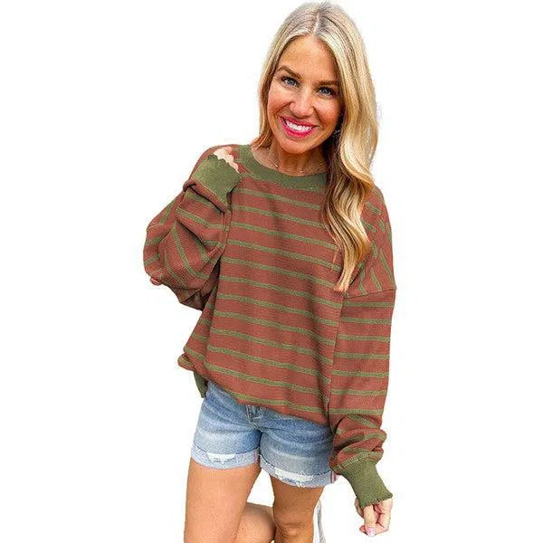 Loose Orange Stripe Sweater – Cozy & Stylish Knitwear, [Evelyns Fashion]