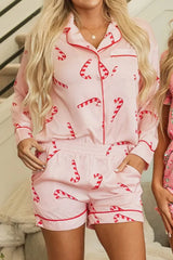 Printed Collared Neck Long Sleeve Lounge Set – Cozy & Chic Loungewear, [Evelyns Fashion]