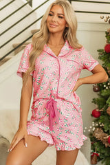 Candy Cane Collared Neck Lounge Set – Cozy & Festive Holiday Style, [Evelyns Fashion]