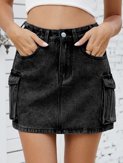 Cargo Denim Skirt – High-Waisted Jean Skirt with Utility Pockets, [Evelyns Fashion]