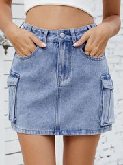 Cargo Denim Skirt – High-Waisted Jean Skirt with Utility Pockets, [Evelyns Fashion]