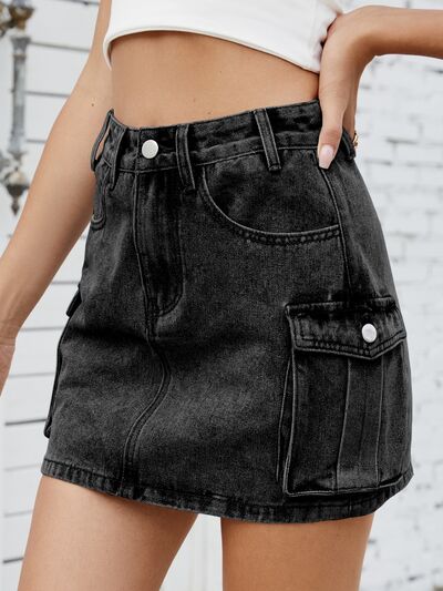 Cargo Denim Skirt – High-Waisted Jean Skirt with Utility Pockets, [Evelyns Fashion]