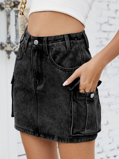 Cargo Denim Skirt – High-Waisted Jean Skirt with Utility Pockets, [Evelyns Fashion]