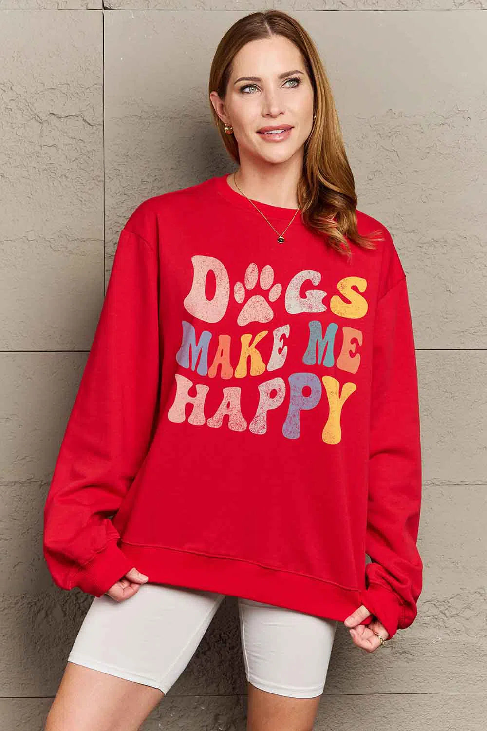 Simply Love "DOGS MAKE ME HAPPY" Sweatshirt – Cozy & Fun, [Evelyns Fashion]