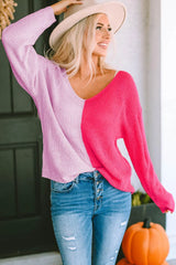 Stylish Contrast V-Neck Pullover – Chic & Comfortable Knitwear, [Evelyns Fashion]