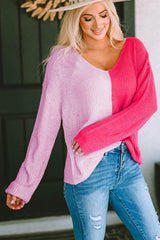 Stylish Contrast V-Neck Pullover – Chic & Comfortable Knitwear, [Evelyns Fashion]