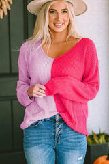 Stylish Contrast V-Neck Pullover – Chic & Comfortable Knitwear, [Evelyns Fashion]