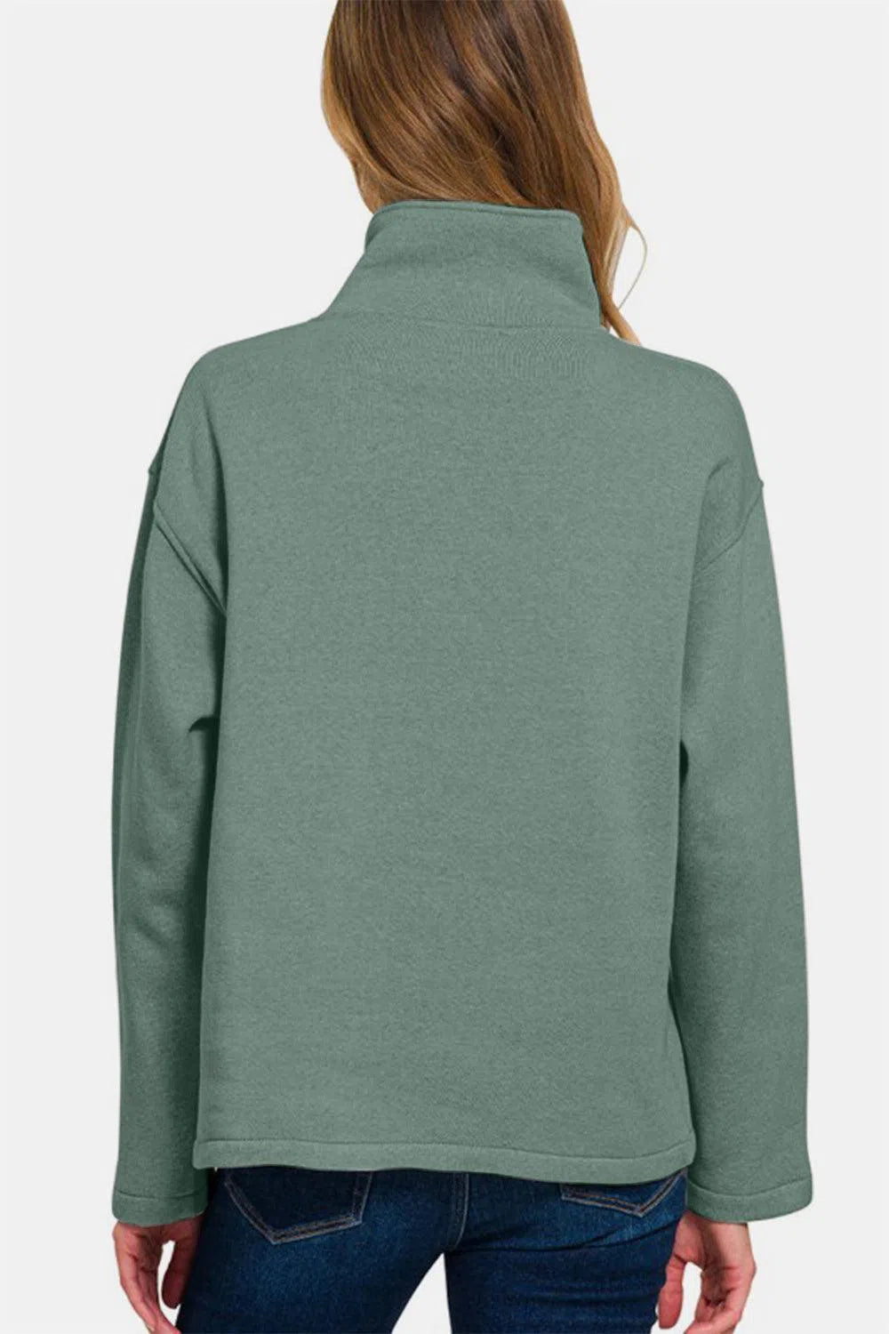 Zenana Turtleneck Half Snap Fleece Sweatshirt – Cozy & Stylish, [Evelyns Fashion]