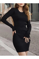 Trendy Long Sleeve Sweater Dress with Tied Back Design – Chic & Cozy, [Evelyns Fashion]