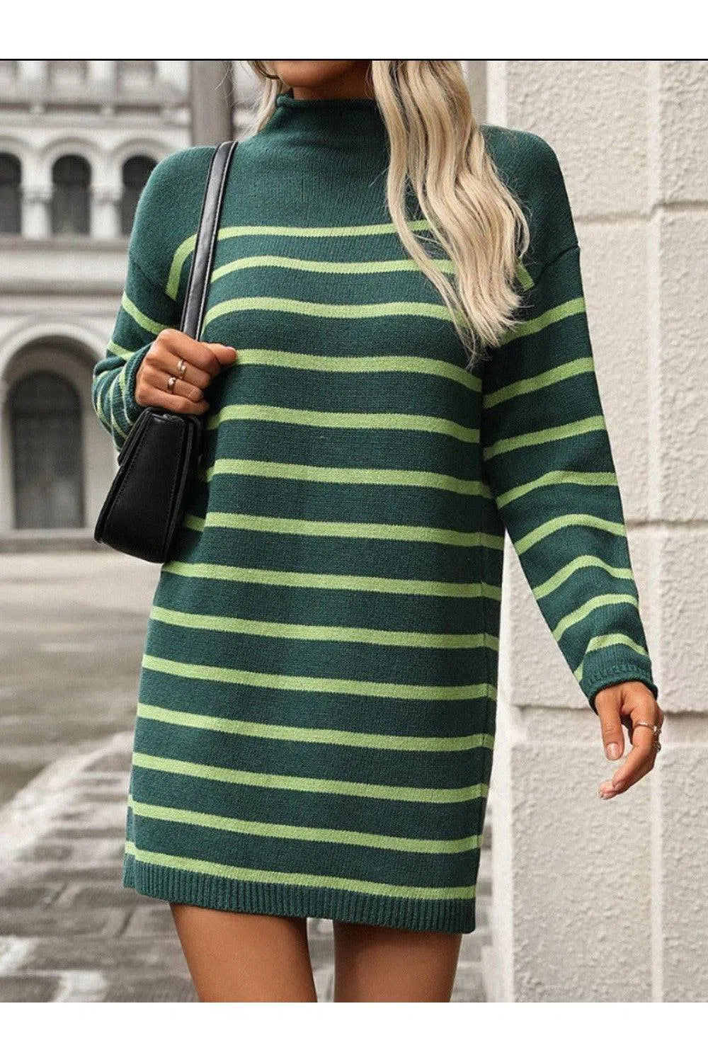 Trendy Striped Long Sleeve Mini Dress – Versatile & Stylish, [Evelyns Fashion]