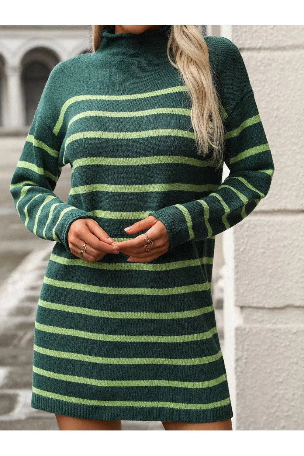 Trendy Striped Long Sleeve Mini Dress – Versatile & Stylish, [Evelyns Fashion]