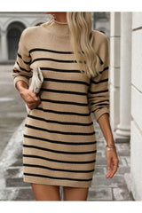 Trendy Striped Long Sleeve Mini Dress – Versatile & Stylish, [Evelyns Fashion]