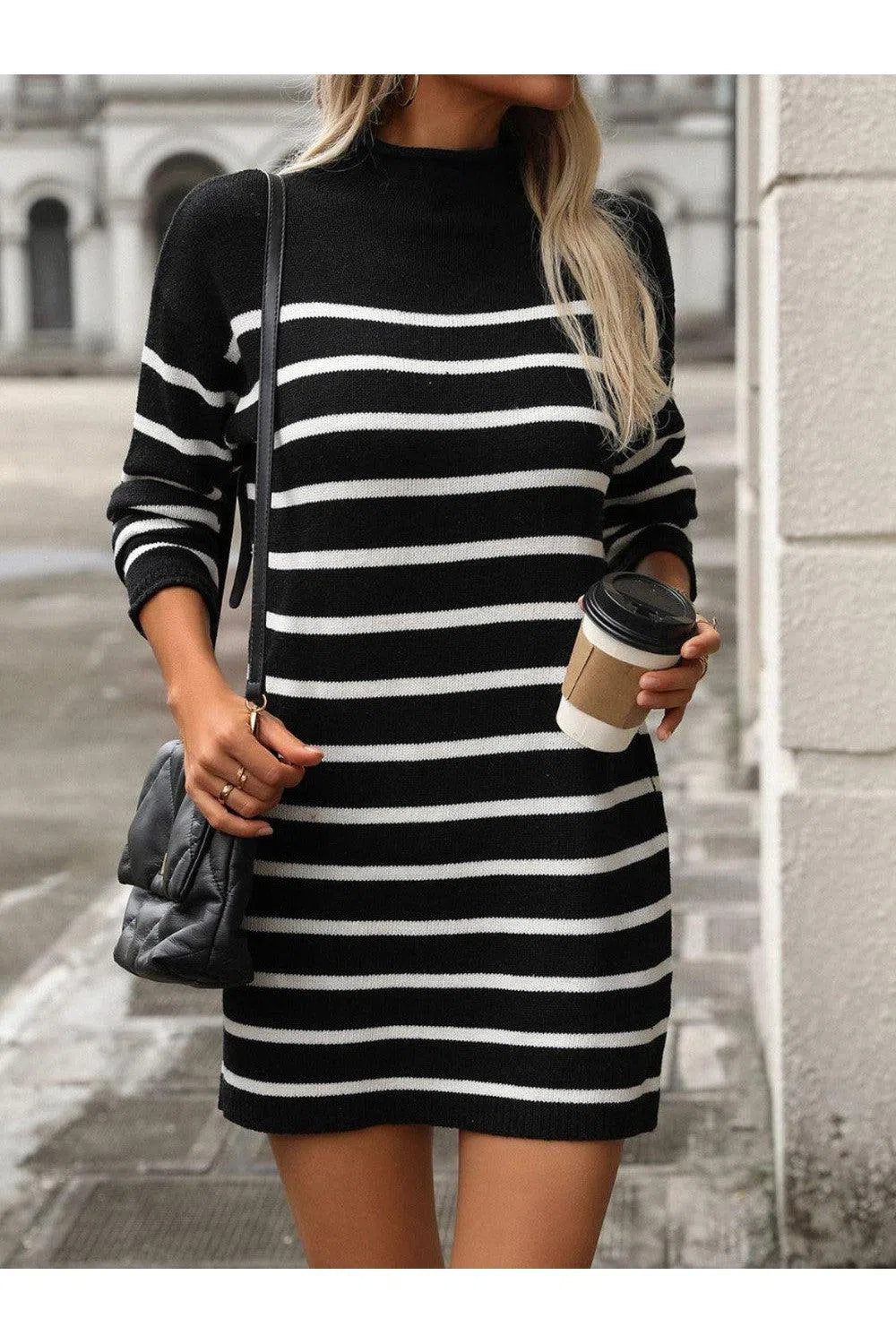 Trendy Striped Long Sleeve Mini Dress – Versatile & Stylish, [Evelyns Fashion]