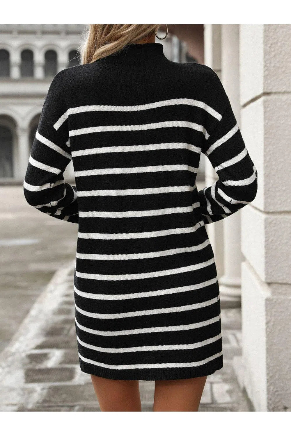 Trendy Striped Long Sleeve Mini Dress – Versatile & Stylish, [Evelyns Fashion]