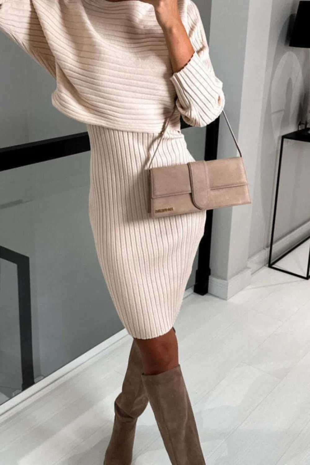 Stylish Ribbed Top & Cami Sweater Dress – Chic & Versatile, [Evelyns Fashion]