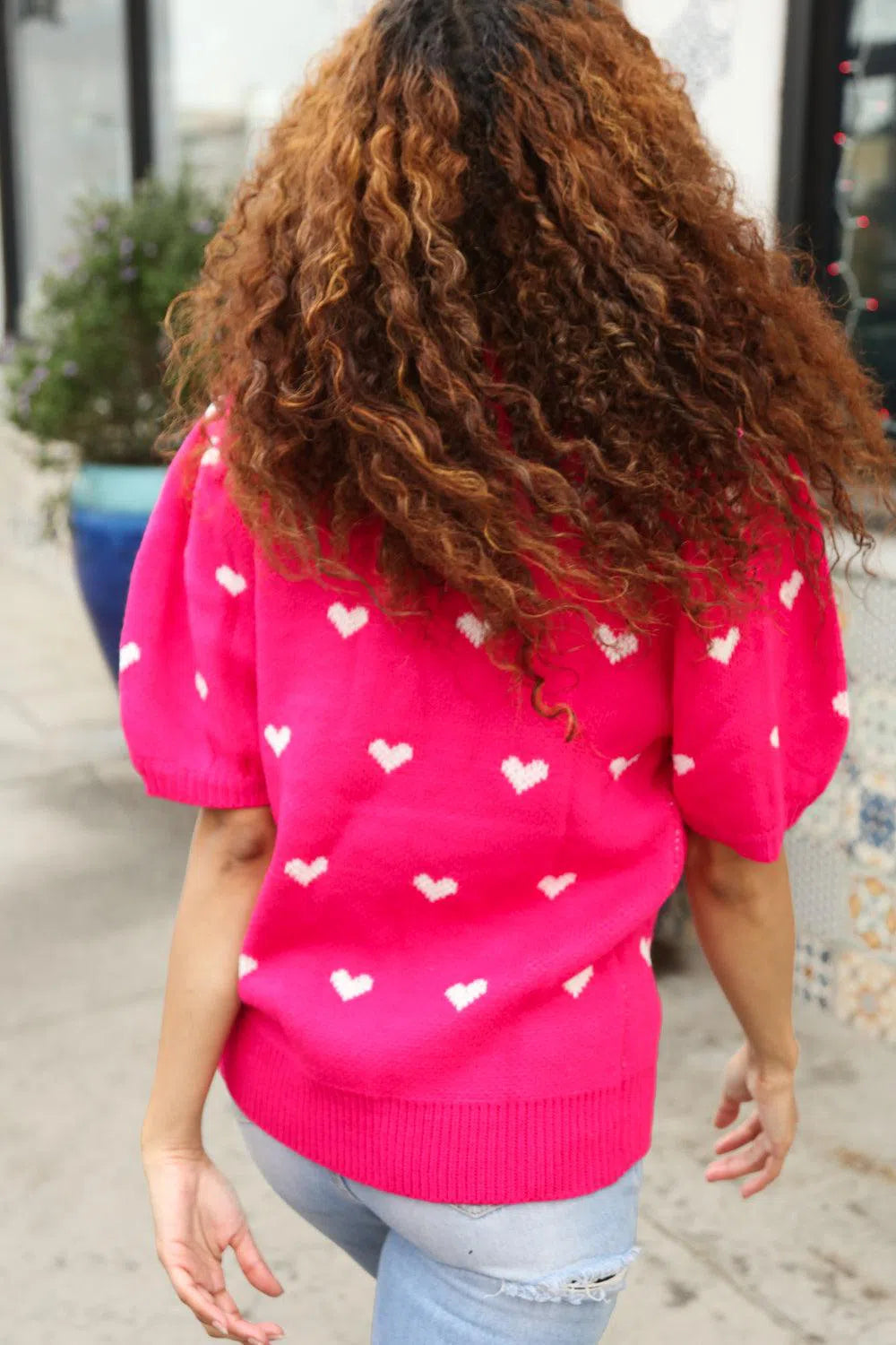 Pink & White Heart Sweater – Cozy & Adorable Knitwear, [Evelyns Fashion]