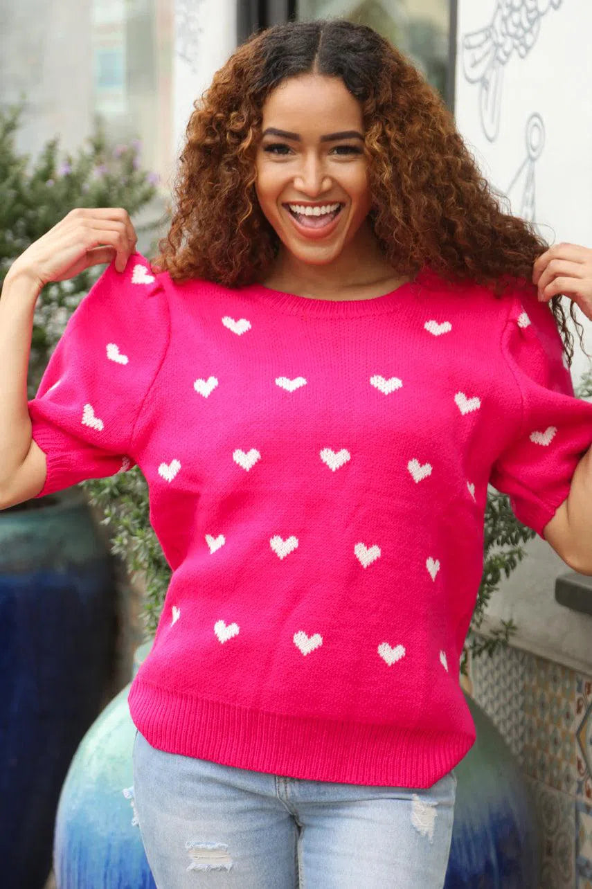 Pink & White Heart Sweater – Cozy & Adorable Knitwear, [Evelyns Fashion]