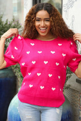 Pink & White Heart Sweater – Cozy & Adorable Knitwear, [Evelyns Fashion]