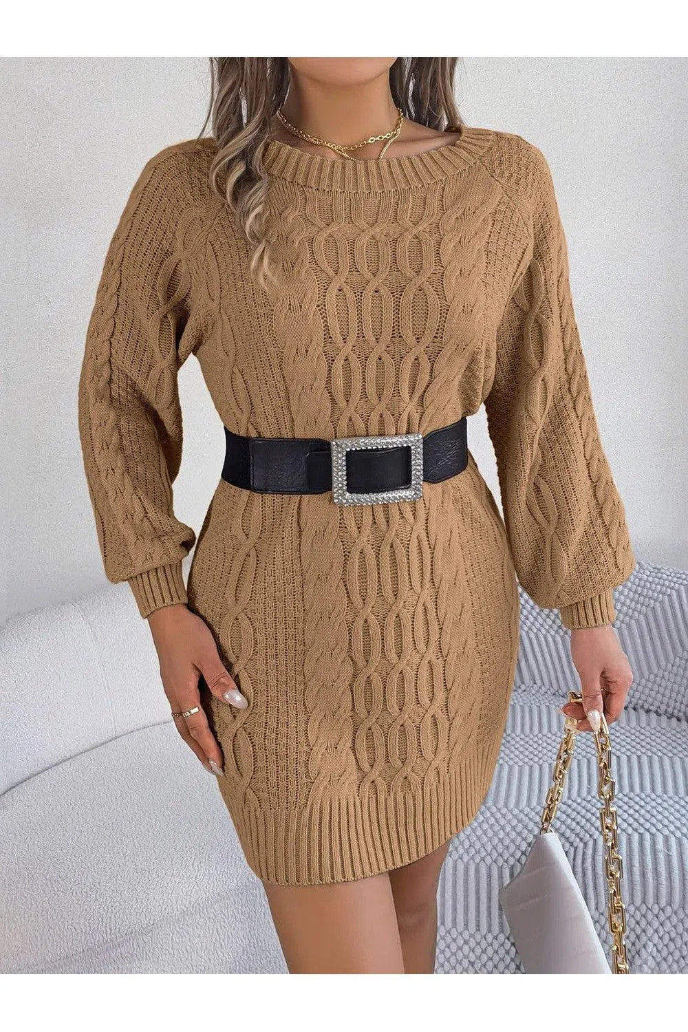 Must-Have Cable-Knit Sweater Dress – Chic & Cozy, [Evelyns Fashion]