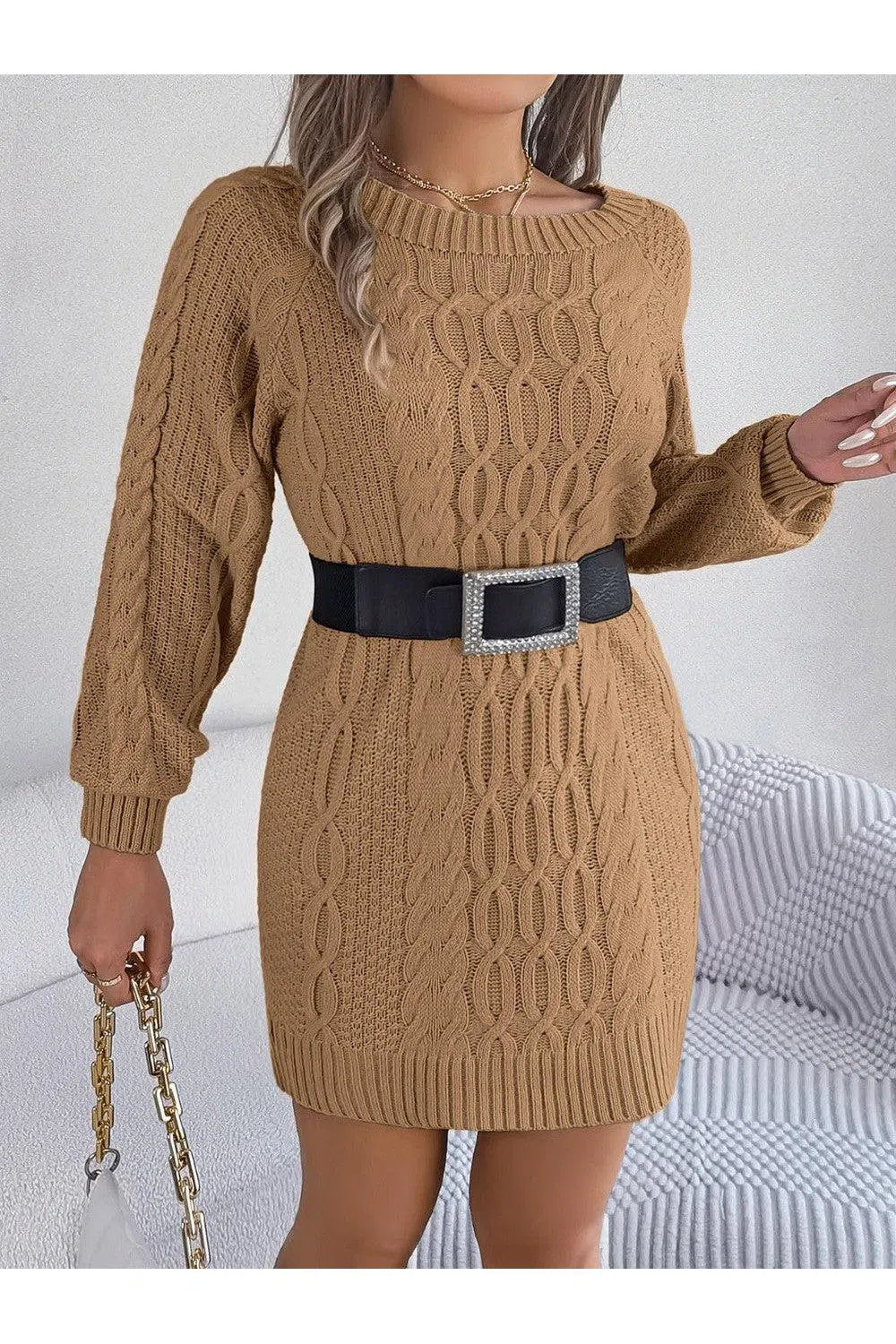 Must-Have Cable-Knit Sweater Dress – Chic & Cozy, [Evelyns Fashion]