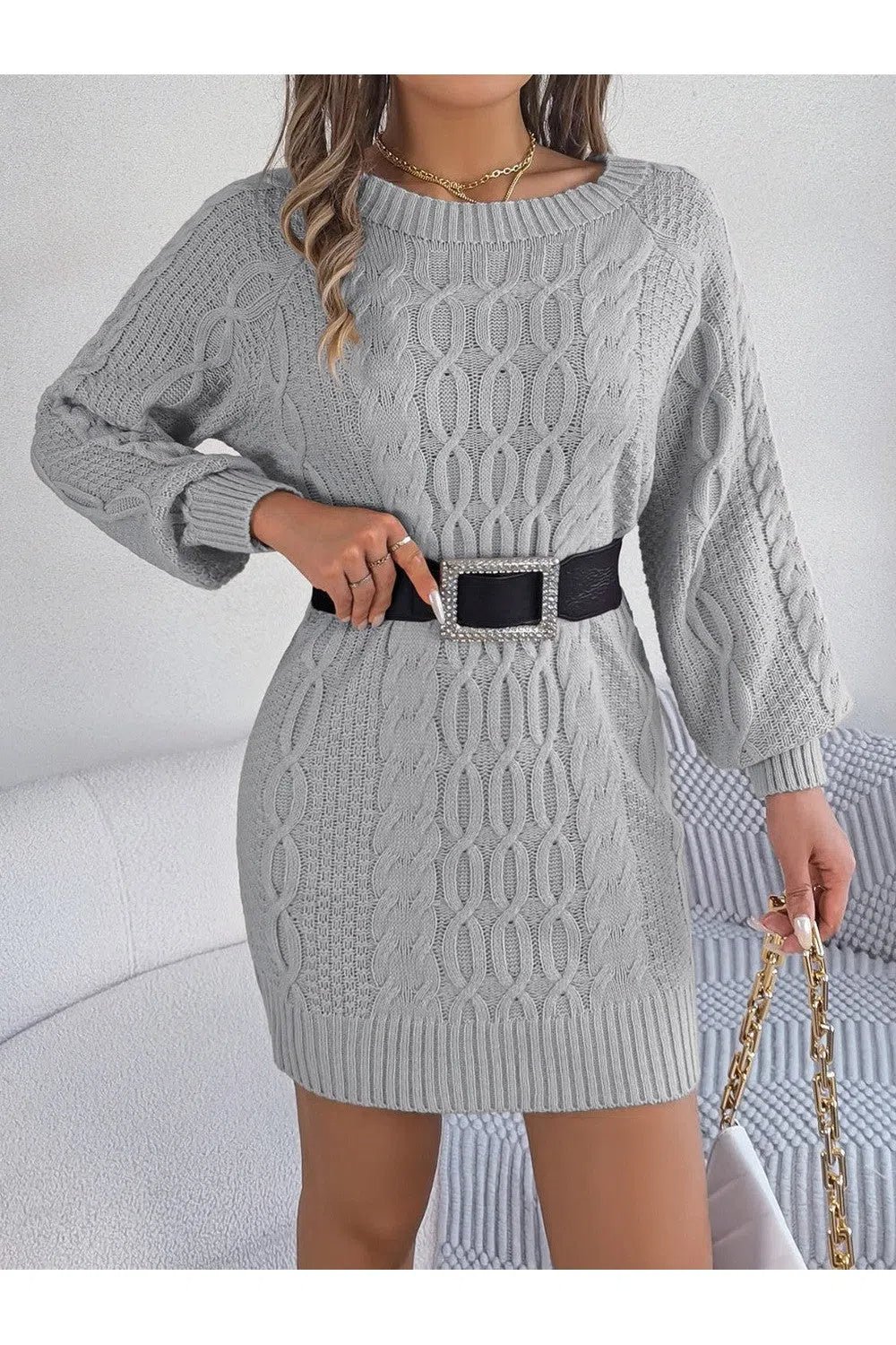 Must-Have Cable-Knit Sweater Dress – Chic & Cozy, [Evelyns Fashion]